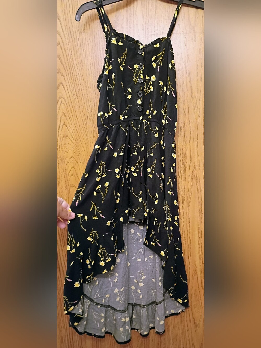 art class Black Romper Dress with Yellow Daisy Print